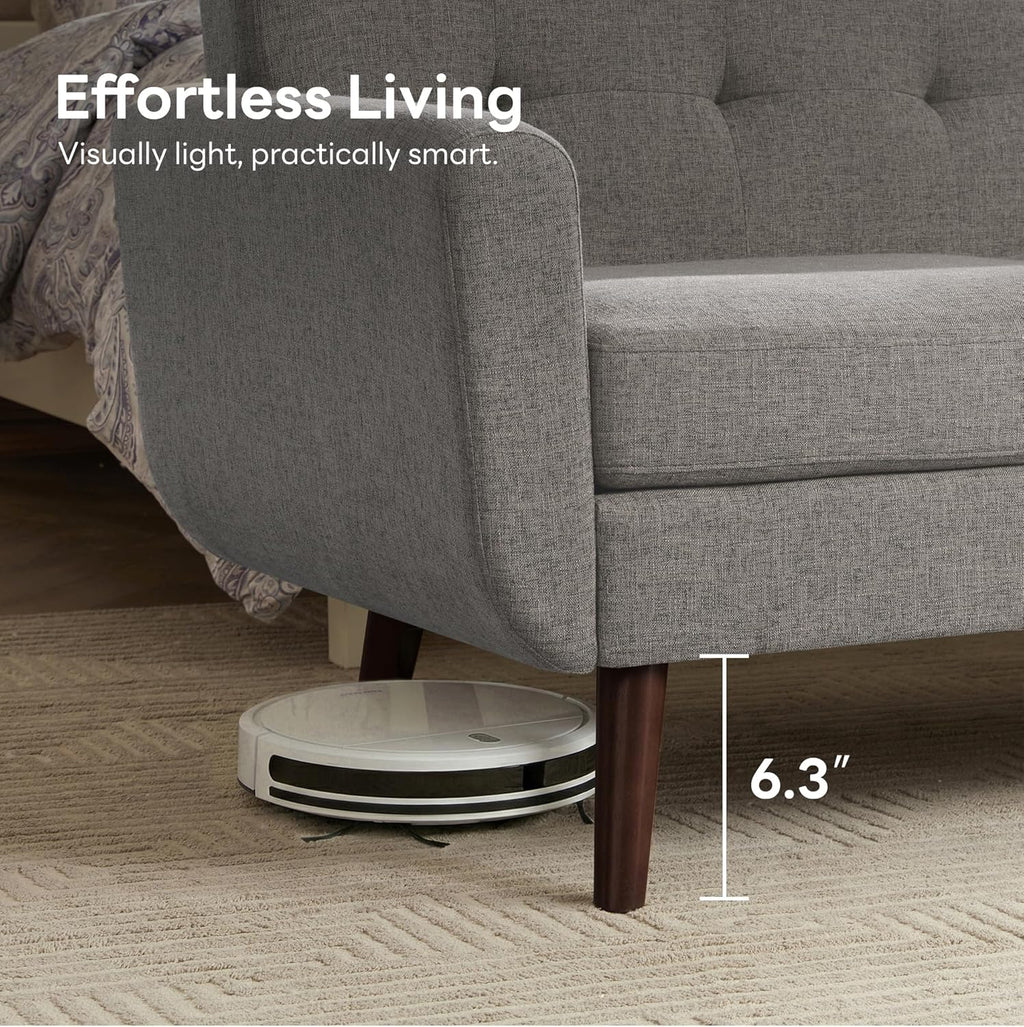 Tbfit 65" W Loveseat Sofa, Mid Century Modern Love Seat Couches for Living Room, Button Tufted Upholstered Small Couch for Bedroom, Solid and Easy to Install Love Seats Furniture, Grey | linen fabric, button tufted, solid wood foot, pocket spring, wo