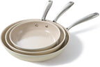 Redchef Cooking Pot Set Induction 5Qt, Saucepan Set 2.5/3.5Qt, 8" 9.5" 11" Ceramic Frying Pan Set, PFAS & PTFE Free with Stay Cool Handle, Dishwasher & Oven Safe(Beige White)