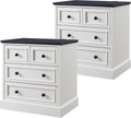 ACCOHOHO 26" W Nightstands Set of 2, Farmhouse End Table with 4 Drawers for Storage, Nightstand with Charging Station for Bedroom, Off White
