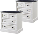 ACCOHOHO 26" W Nightstands Set of 2, Farmhouse End Table with 4 Drawers for Storage, Nightstand with Charging Station for Bedroom, Off White