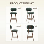 26“ Swivel Bar Stools Set of 4, Mid Century PU Leather Counter Height Bar Chairs with Low Back and Metal Legs, Modern Bar Stool Chair for Kitchen Island, Green