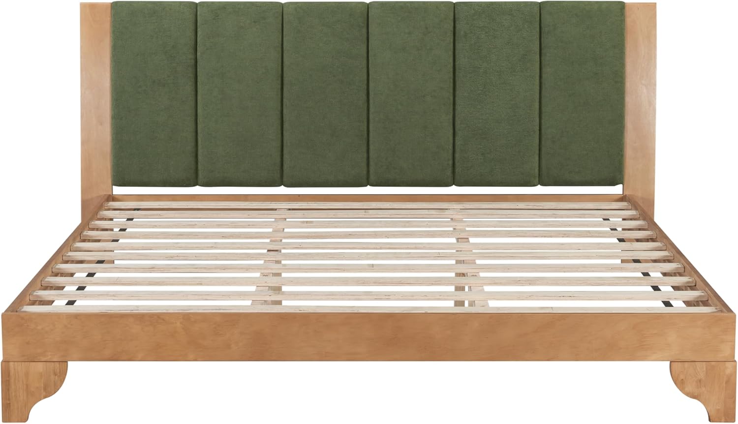 Christopher Knight Home Trisie Mid-Century Modern King Size Bed Frame and Headboard, Solid Wood King Platform Bed Frame with Upholstered Headboard, No Box Spring Needed, Easy Assembly, Natural