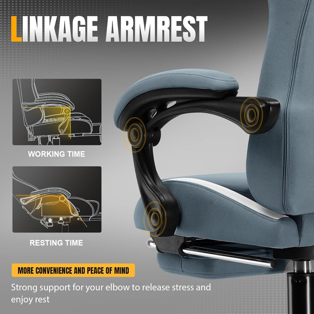 GTPLAYER Gaming Chair Ergonomic Office Chair with Foot Rest & Pocket Spring Cushion, High Back Computer Desk Chair with Headrest & Lumbar Support, Breathable Fabric Game Chair for Adults, Blue
