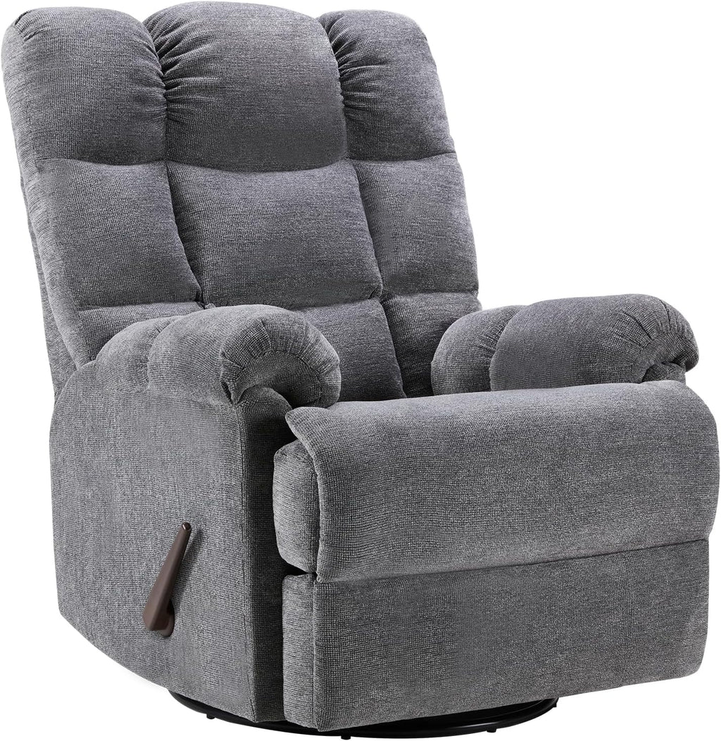CANMOV Swivel Rocker Recliner for Adults, Glider Rocking Reclining Chair for Nursery, Manual Recliner Chair with Overstuffed Back and Arms for Living Room Bedroom Nursery, Grey