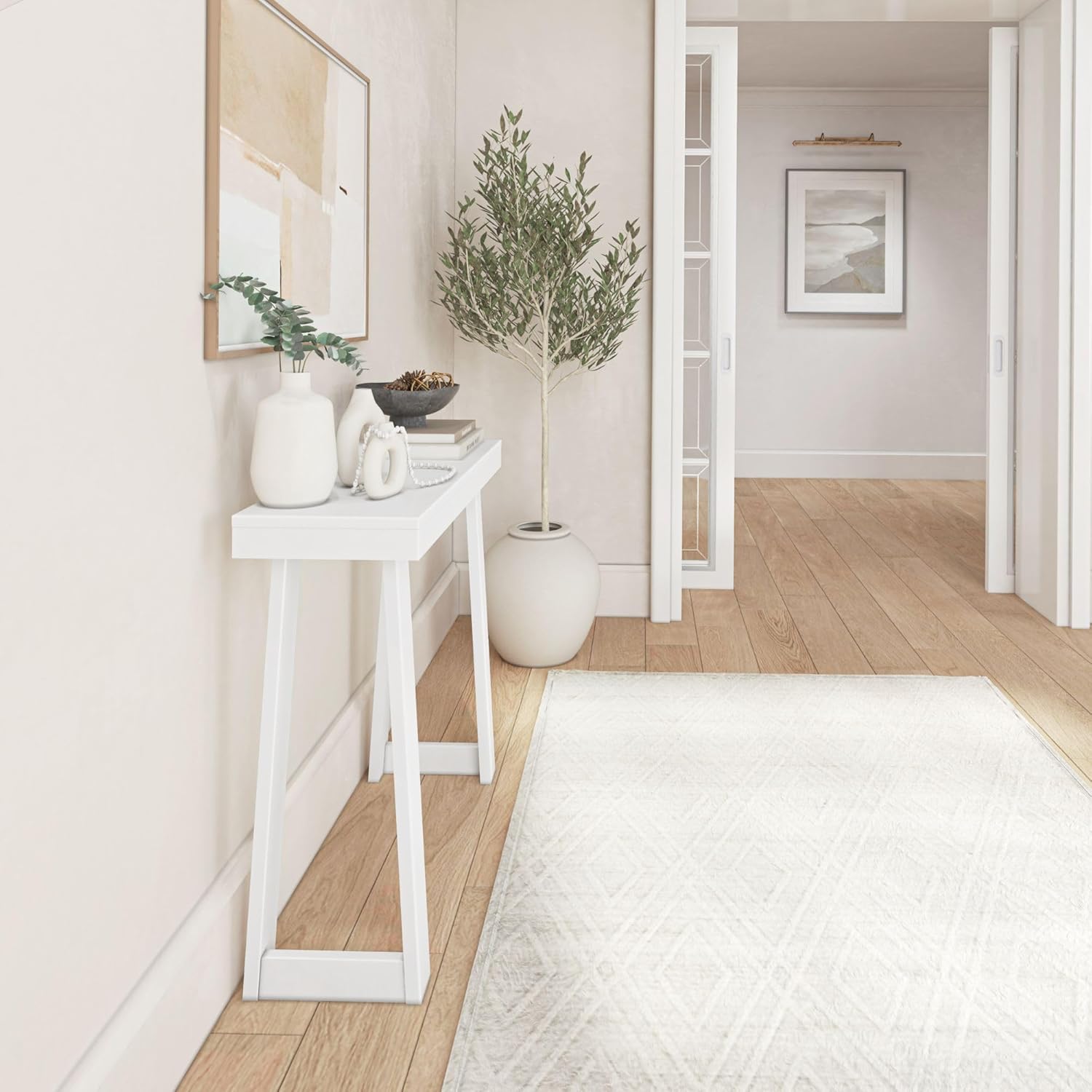 Plank+Beam Solid Wood Console Table, 36 Inch, Sofa Table, Narrow Entryway Table for Hallway, Behind The Couch, Living Room, Foyer, Easy Assembly, White