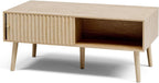 LCRBOL Coffee Table with Storage, Boho Dining Table with Sliding Fluted Door and Solid Wood Legs, Small Coffee Tables for Living Room, Oak