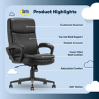 Serta Comfort Ergo Executive Office Chair, Ergonomic Mid-Back Design with Lumbar Support, Semi-Plush Double-Layer Seat Cushion, Padded Armrests, Swivel Metal Base, Bonded Leather, Black