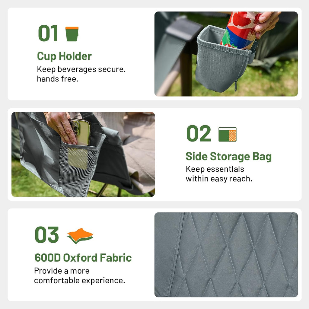 Timber Ridge Hammock Camping Chair with Adjustable Backrest, Heavy Duty Folding Hammock Chair Supports 300lbs, Portable Hammock Chair for Camping, Travelling and Patio, Grey