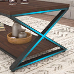 HSH Walnut 2 Tier Storage Coffee Table, Modern Rectangle Center Table for Living Room, Industrial Minimalist Wooden Metal Cocktail Tea Table, Home Office Rustic Simple Display Coffee Table, 39 Inch