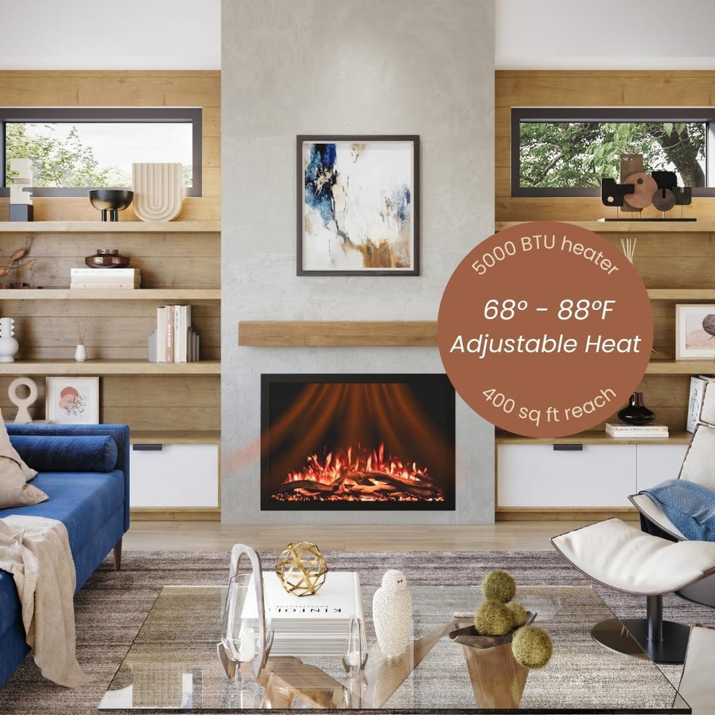Modern Ember Highmark Traditional 38 Inch Built-in Smart Electric Fireplace Insert | Alexa/WiFi Enabled - Remote Included | Electric Firebox Heater with Multi-Color Flames | 1500W