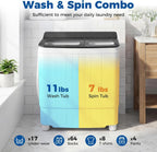 Giantex Portable Washing Machine, 18LBS Twin Tub Mini Compact Laundry Washer Spinner Combo with Drain Pump, 11Lbs Washer and 7Lbs Spinner for Apartments, RVs, Dorms, Gray+White
