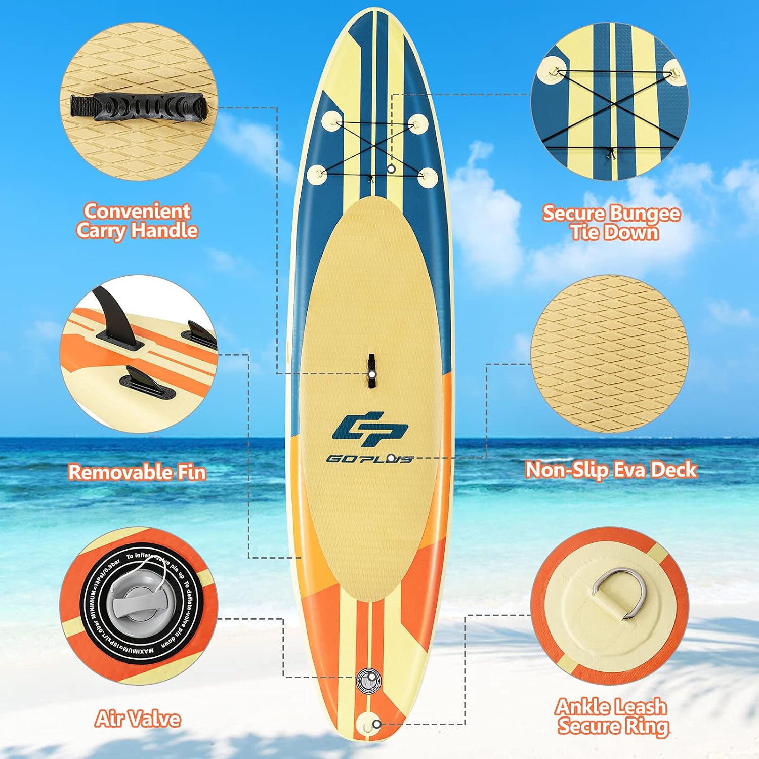 Goplus Inflatable Stand up Paddle Board, 10'/10.5'/11' SUP 6" Thick with Premium Accessories, Adjustable Aluminum Paddle, Leash, Carry Bag, Hand Pump, Removable Fin, ISUP for Adults