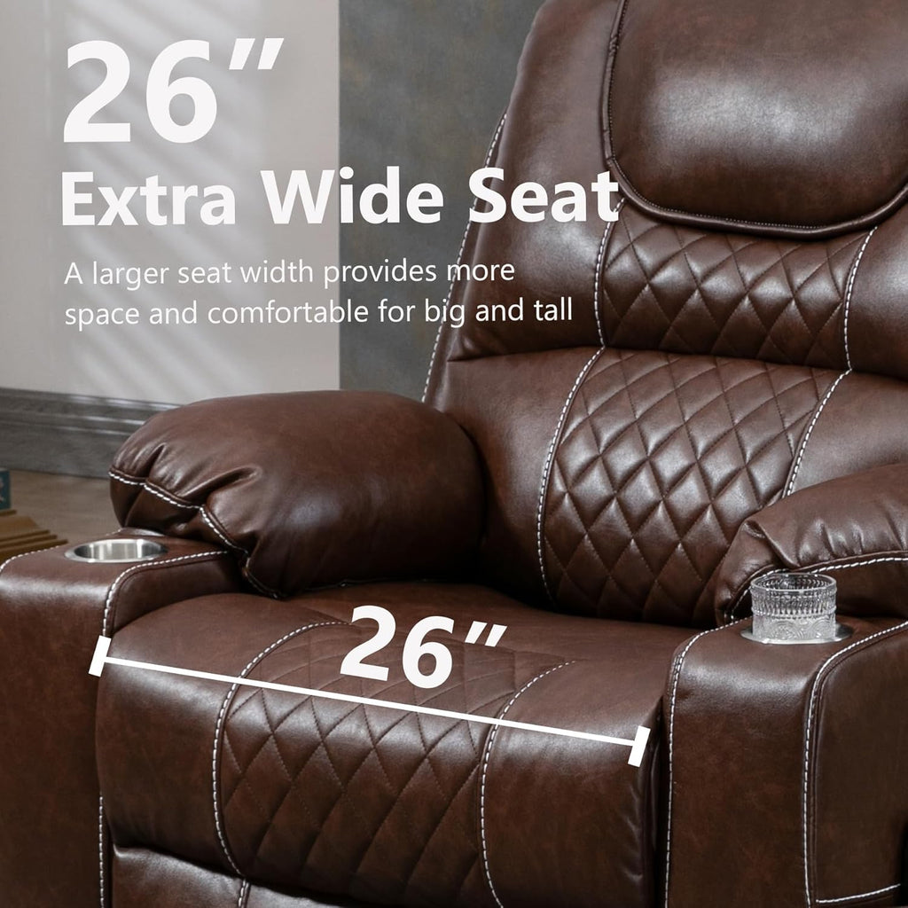 Oversized Power Lift Recliner Chair 400 LBS for Big and Tall Elderly, 26" Extra Wide Zero Gravity Electirc Recliner Chair with Massage and Heating, Leather Home Theater Seat, Brown