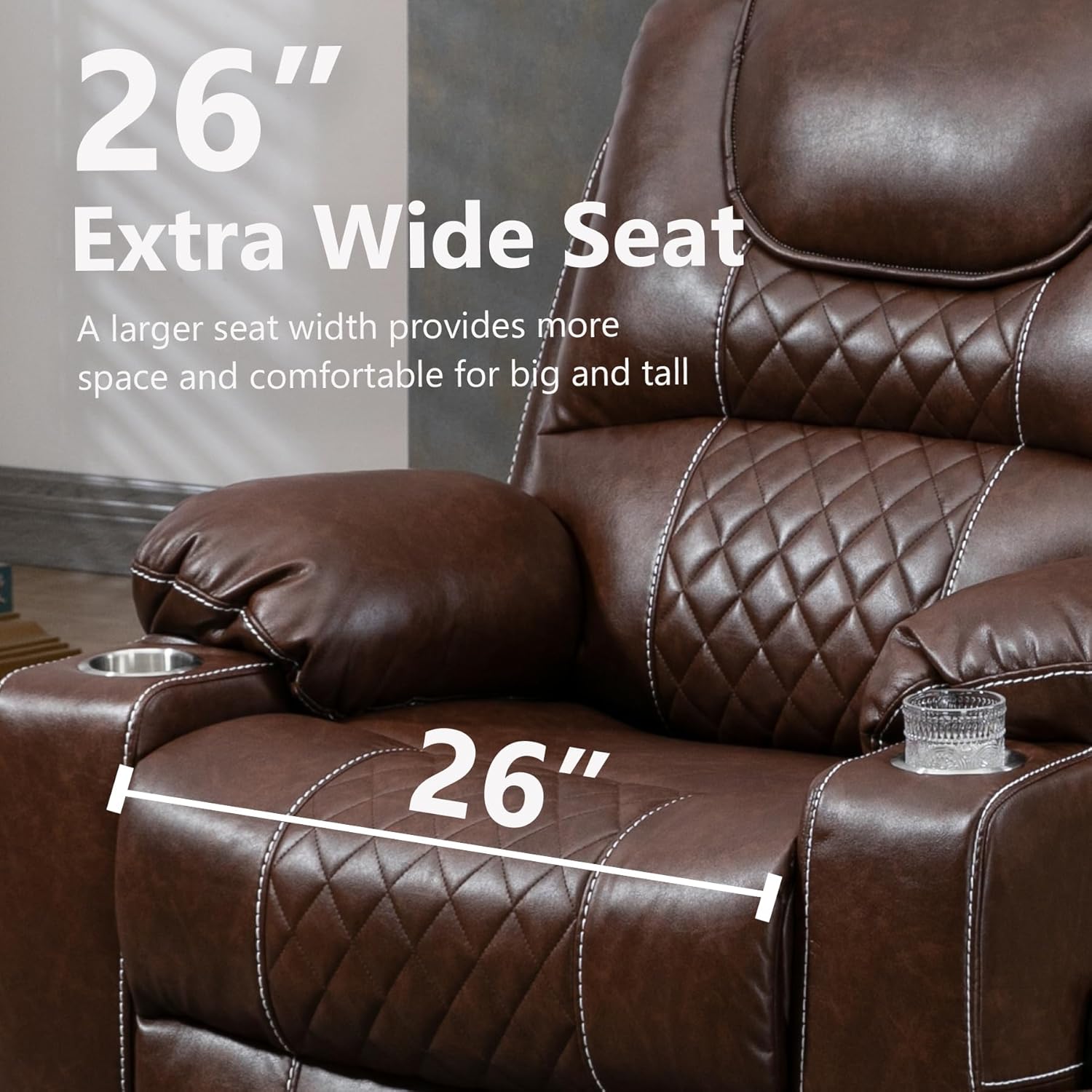 Oversized Power Lift Recliner Chair 400 LBS for Big and Tall Elderly, 26" Extra Wide Zero Gravity Electirc Recliner Chair with Massage and Heating, Leather Home Theater Seat, Brown