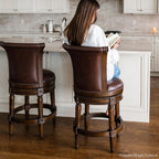 Maven Lane Pullman Bar Stool 31 Inches – Set of 4 – Swivel Stools with Footrest – Dark Brown Solid Wood Frame & Brown Faux Leather Upholstery – Perfect for Bars, Pub Tables & Tall Kitchen Counters