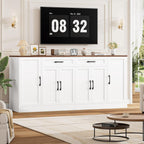 71” Large Buffet Cabinet with Storage, Sideboard Buffet Cabinet with Adjustable Shelves and 6 Soft-Close Doors, Wood Coffee Bar Console Table for Kitchen, Dining Room, White
