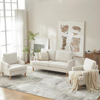 VKNOW Mid-Century Accent Chairs Set of 2, No Tools Assembly Required, Modern Upholstered Polyester Armchairs for Living Room & Bedroom, Comfortable Reading Chairs with Wood Legs, Beige