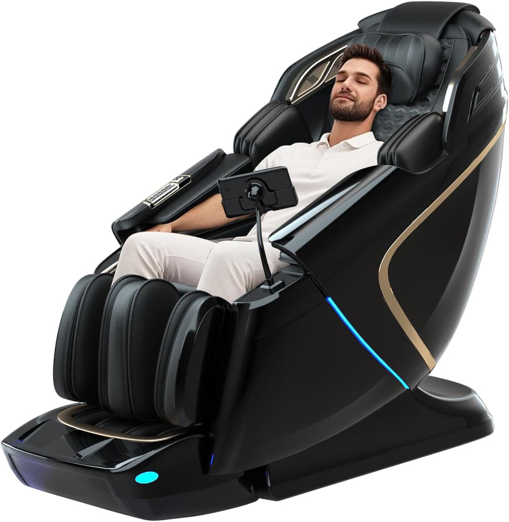 4D Zero Gravity Massage Chair 52" SL-Track Sliding Massages AI Voice Control System LCD Touch Screen 52 Airbags Soft Massage Body Scan and Calfrest Extension Massage Chairs Full Body  Wireless Charger