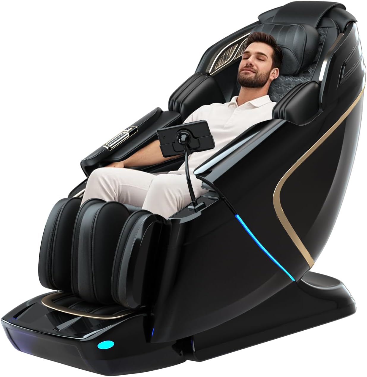 4D Zero Gravity Massage Chair 52" SL-Track Sliding Massages AI Voice Control System LCD Touch Screen 52 Airbags Soft Massage Body Scan and Calfrest Extension Massage Chairs Full Body  Wireless Charger