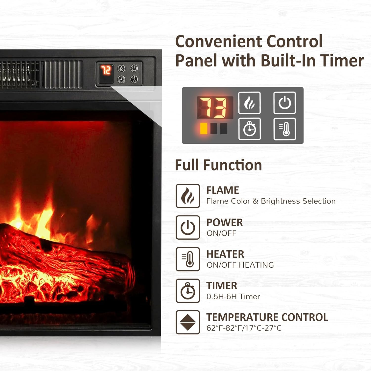 Naice 72" Electric Fireplace with Mantel and Cabinets, Fireplace TV Stand for Living Room Bedroom, LED Light & Power Outlet, 23in Realistic Flame Fireplace and Stacked Stone Surround, Brown