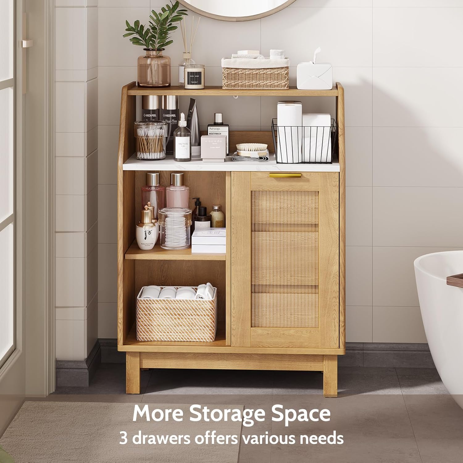 Bathroom Storage Cabinet, Small Storage Cabinets with Doors and Shelves, Coffee Bar Cabinet Buffet Sideboard Cabinet for Dining Room, Living Room, Entryway (Wood)