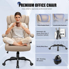Primy Office Chair, Ergonomic Leather Desk Chair with Flip-up Armrests, Big and Tall High Back Executive Computer & Gaming Chair with Footrest, Comfy Padded, Rocking Function and Lumbar Support(Khaki)