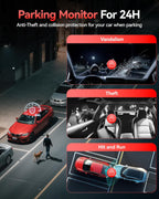 REDTIGER 530° Dash Cam 3 Channel  2.5K+2.5K+1080P Triple Car Camera with 128GB Card  IR Night Vision  Touch Screen  Dashcam for Front Inside Rear Included WiFi GPS  24H Parking Mode