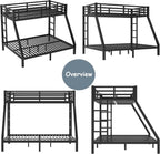 Bellemave Metal Twin XL Over Queen Bunk Bed for Adults/Kids,Heavy Duty Adults Bunk Beds with Guardrail & Ladders,Queen Size Bunk Beds for Teens,Black