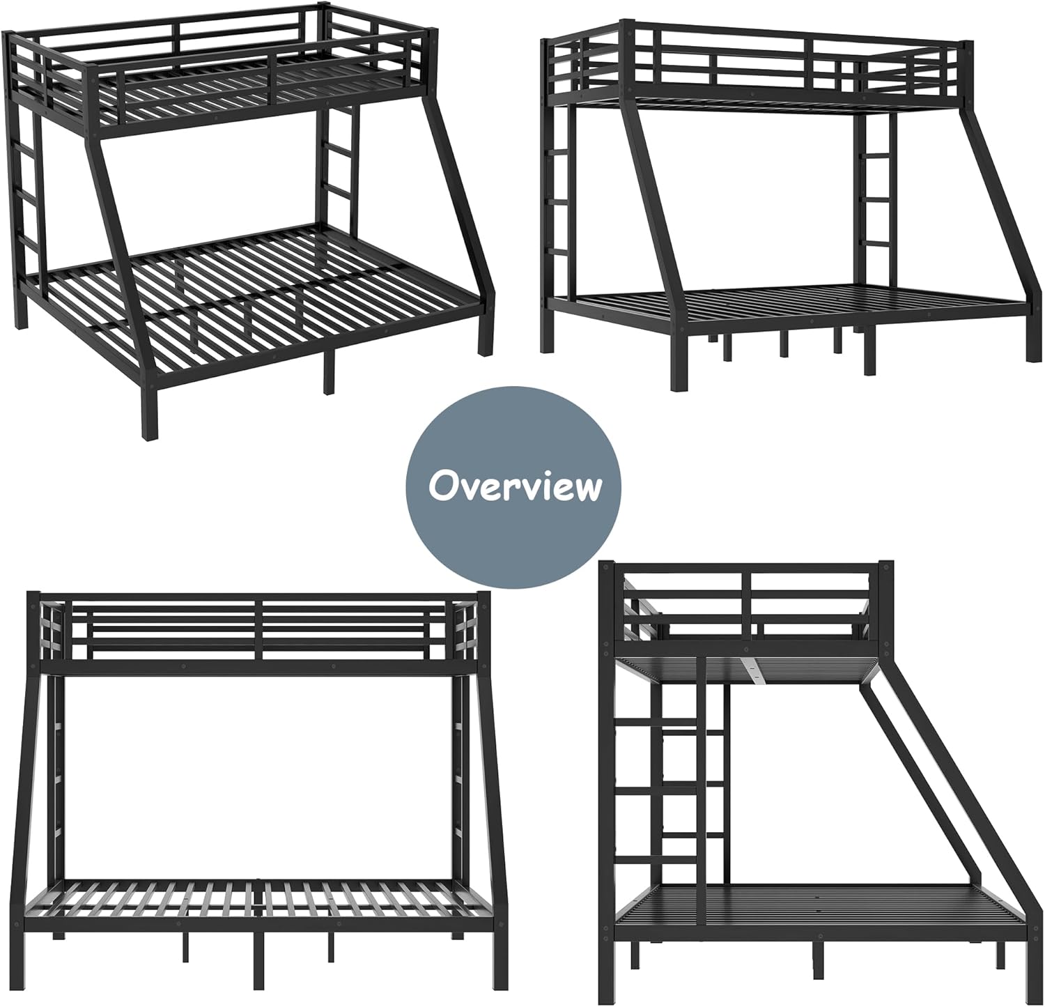 Bellemave Metal Twin XL Over Queen Bunk Bed for Adults/Kids,Heavy Duty Adults Bunk Beds with Guardrail & Ladders,Queen Size Bunk Beds for Teens,Black
