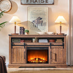 OKD Farmhouse Fireplace TV Stand for 70 Inch TV, 34" Tall Highboy Entertainment Center with 23" Electric Fireplace, Rustic Media Console w/Sliding Arched Door for Living Room,Reclaimed Barnwood