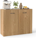 Giantex Modern Storage Cabinet, 38" Credenza with 2 Doors and 4 Cubic Shelves, Anti-Tipping Device, Sturdy Metal Hings, Wooden Sideboard Cabinet for Living Room, Kitchen, Entryway, Natural