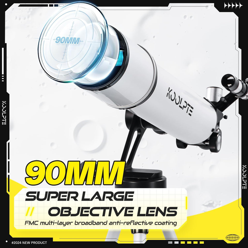 Telescope 90mm Aperture 700mm with Vertisteel AZ Mounting Slow-Motion Mount  High Power Telescopes for Adults Astronomy  Easy for Beginners  with Carry Bag Wireless Remote Control  Phone Adapter White