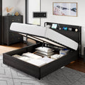 AMERLIFE Queen Size Lift Up Storage Bed Frame, Wooden Platform Bed Frame with Lifting Storage & Charging Station, No Spring Box Needed/Noise Free, Black