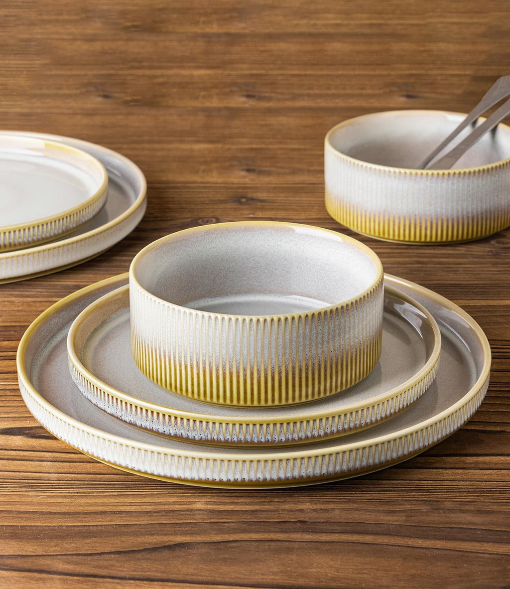 TheTerra Ceramic Dinnerware Sets for 6, 18 Pieces Porcelain Lightweight Plates and Bowls Sets, Scratch Resistant Dish Set, Oven & Microwave & Dishwasher Safe, Autumn Haze