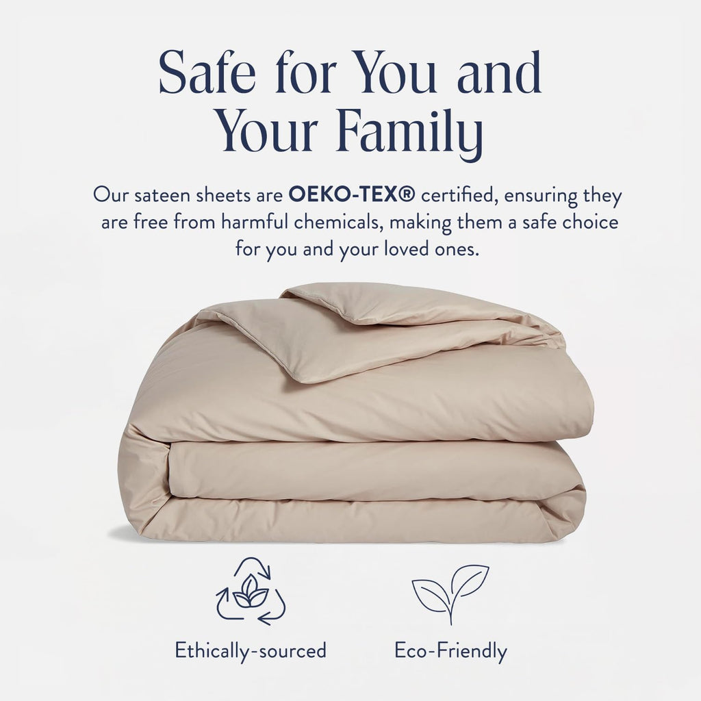 Brooklinen Luxury Sateen Duvet Cover - 100% Cotton, King/California King Size in Pebble with Extra-Long Corner Ties and Button Closure - Best King/Cali King Duvet Covers