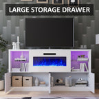 AMERLIFE 68" Fireplace TV Stand with 40" Fireplace, Modern High Gloss Fireplace Entertainment Center with LED Lights for TVs up to 78", TV Console with Glass Shelves for Living Room, White
