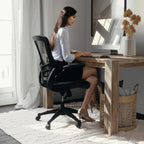 Flash Furniture Kelista Mid-Back Swivel Office Chair with Adjustable Seat Height, Ergonomic Mesh Desk Chair with LeatherSoft Seat, Black