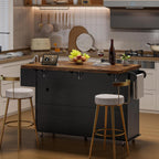 60" Kitchen Island with Power Outlet & Drop Leaf, Kitchen Rolling Island with Spice Rack & Towel Rack, Knife Holder, Kitchen Island Cart with Trash Storage Cabinet, Mobile Island Table for Kitchen