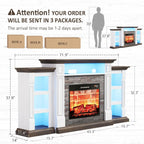 Naice 72" Electric Fireplace with Mantel and Cabinets, Fireplace TV Stand for TVs up to 80", LED Light & Power Outlet, 23in Insert Heater w/Realistic Red Brick Flame for Living Room Bedroom,Brown