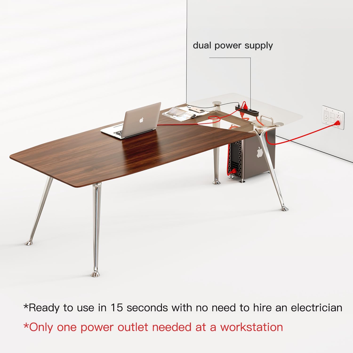 Writing Computer Desk, 60-Inch Large Executive Desk Office Workstation with Chrome-Plated Legs and Built-in Power Outlet, Writing Table Business Furniture, Modern Minimalist Style for Home Office