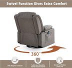 Rocker Swivel Recliner Chair for Adults, Overstuffed Large Manual Recliner Glider with Massage and Heat, Comfy Soft Fabric Living Room Reclining Sofa Chair (Smoked Gray)