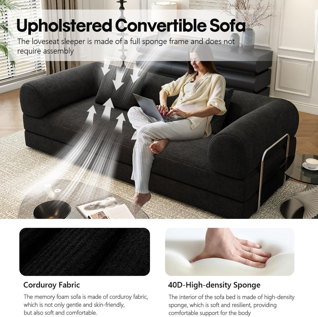 78.8" Modular Sofa Bed - 4-in-1 Convertible Design with Corduroy Fabric and High Density Sponge, Removable Cover and Fixed Frame