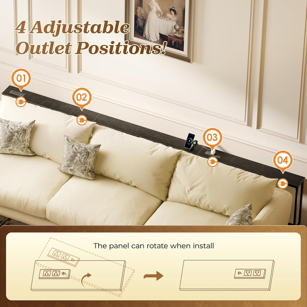 SUPERJARE 110.2 Inch Sofa Table with 2 Power Outlets and USB-C Port, 5.9 Inch Narrow Console Table with Storage, Extra-Long, for Entryway Hallway Couch Behind Sofa, Small Spaces, Black