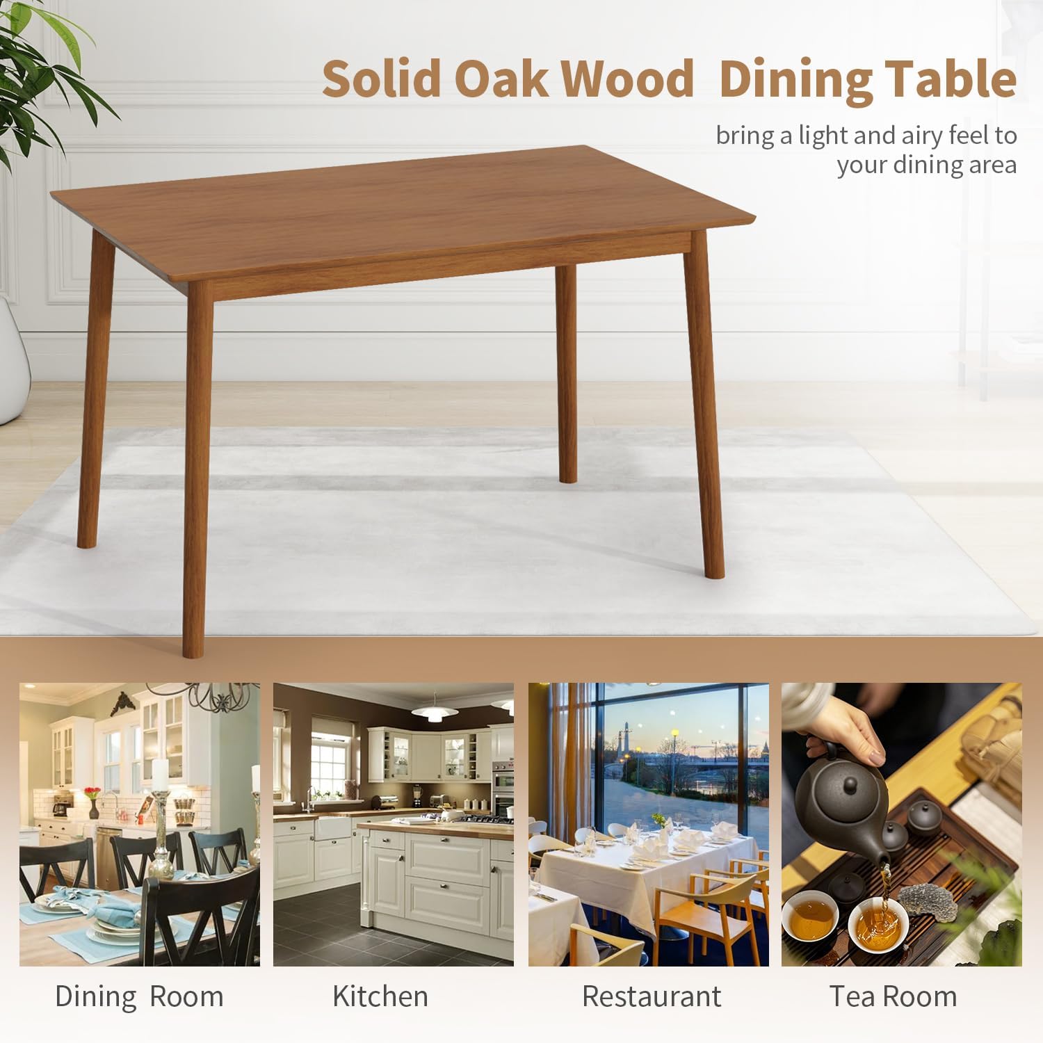 FDW 47 Inches Dining Table, Dining Room for 4 People, Small Rectangular Table for Kitchen, Quick Assembly, Small Spaces Modern Home Furniture Dinner Table, Natural