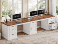 SEDETA Farmhouse 110.3" Two Person Desk with 7 Drawers, Long Computer Desk with Storage Cabinet, 2 Person Desk with Power Outlets for Home Office, White