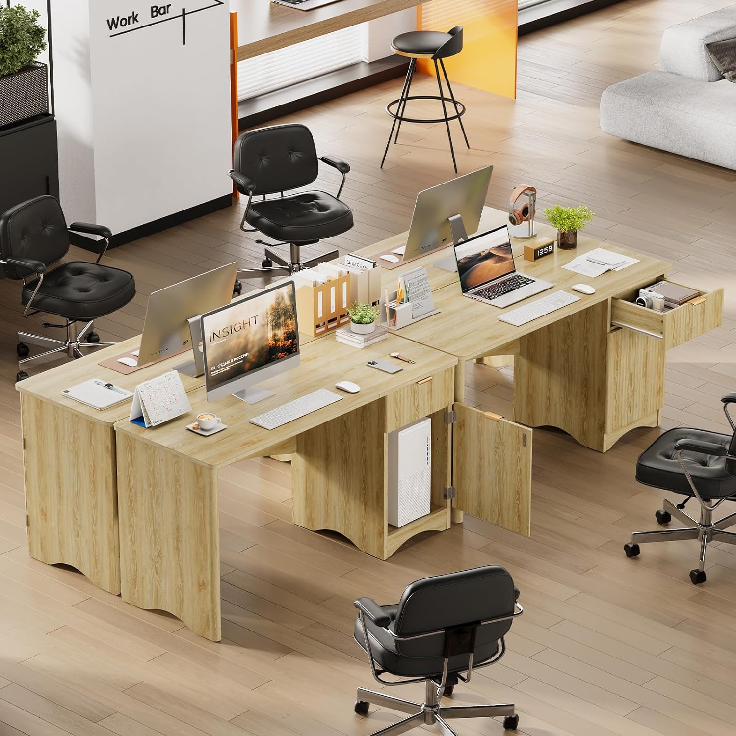 Bestier 47 inch Computer Desk with Drawer, Office Desk with File Cabinet, Modern Executive Desk Adjustable Shelves for Home Office Bedroom Study, Natual Oak