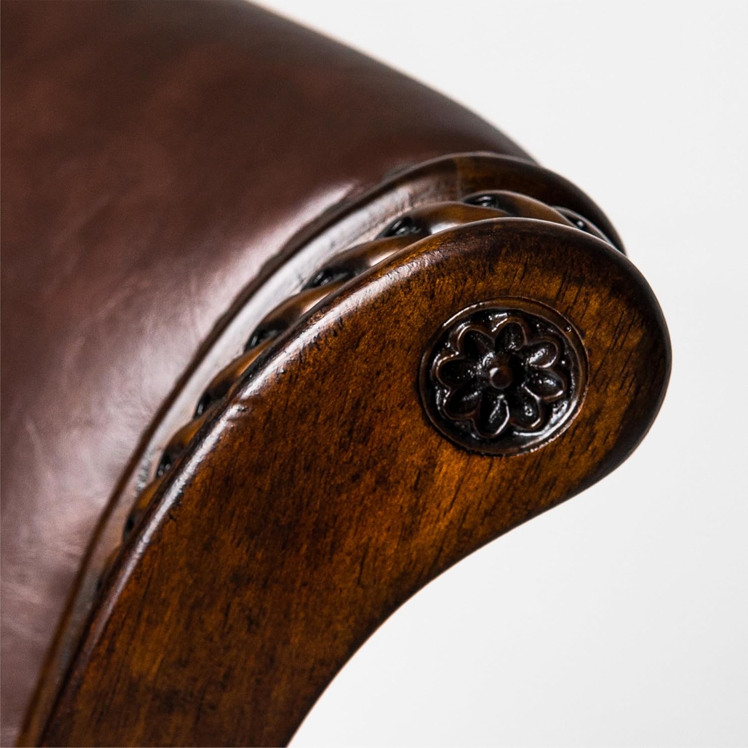 Maven Lane Pullman Bar Stool 31 Inches – Set of 4 – Swivel Stools with Footrest – Dark Brown Solid Wood Frame & Brown Faux Leather Upholstery – Perfect for Bars, Pub Tables & Tall Kitchen Counters