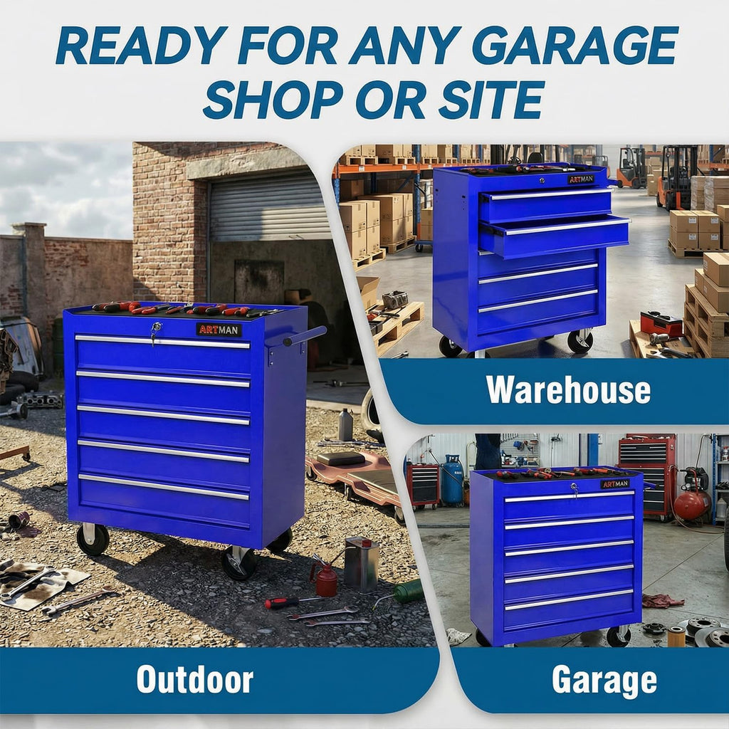 5 Drawers Tool Cart on Wheels,Rolling Tool Chest Tool Storage,Drawers Rolling Tool Trolley Organizer Tool Case for Garage, Warehouse, Workshop, Repair Shop (5 Drawers-Blue)