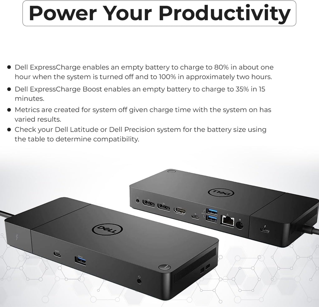 Dell WD19TB Thunderbolt Docking Station with 180W AC Power Adapter (130W Power Delivery) + HDMI Cable + DisplayPort Cable + Thunderbolt Cable + Microfiber Cloth Included