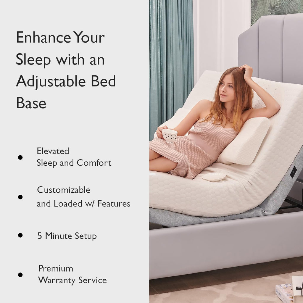 Twin XL Adjustable Bed Base | Dual Massage | USB Ports | Zero Gravity | Anti-Snore | Memory Positions | Under Bed Lighting | Wireless Remote | Zero Clearance